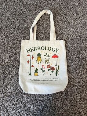Herbology Canvas Tote - Cream with Green and Red Graphic